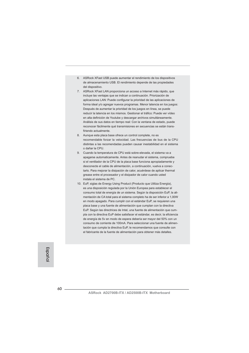 Español | ASRock AD2700B-ITX User Manual | Page 60 / 143
