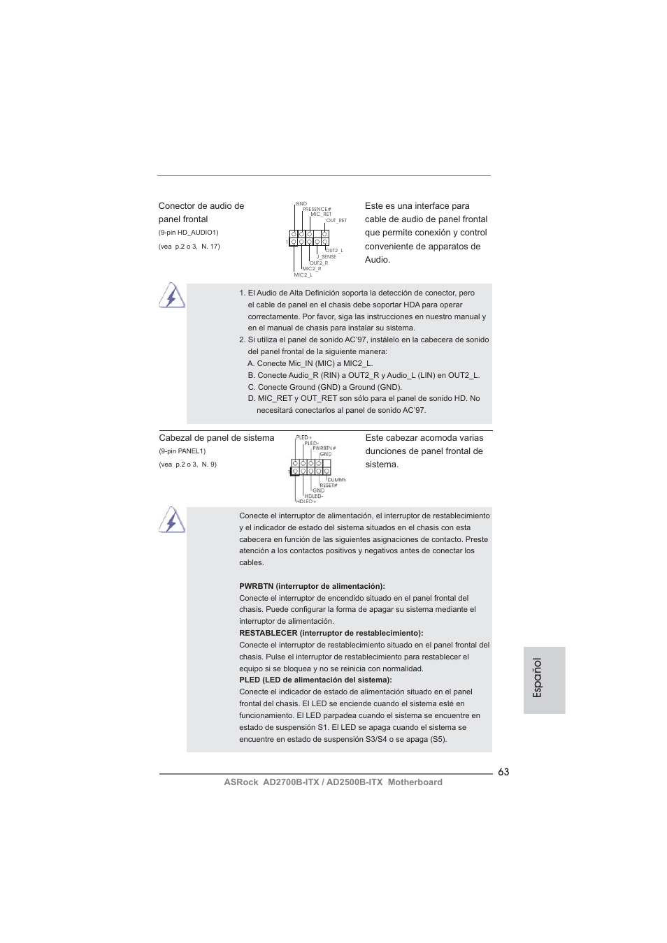 Español | ASRock AD2700B-ITX User Manual | Page 63 / 143