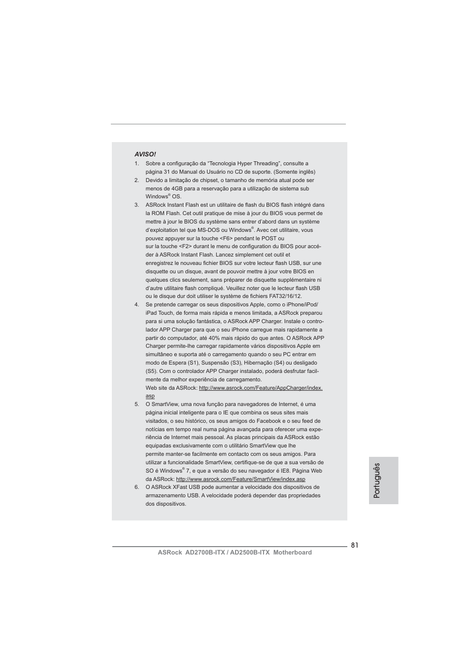 Por tuguês | ASRock AD2700B-ITX User Manual | Page 81 / 143