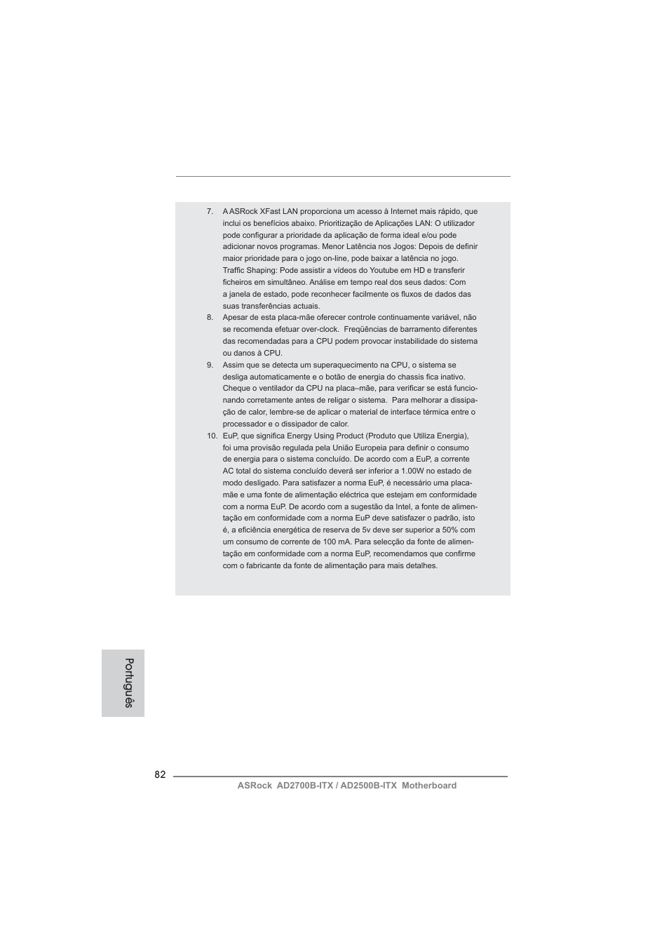 Por tuguês | ASRock AD2700B-ITX User Manual | Page 82 / 143