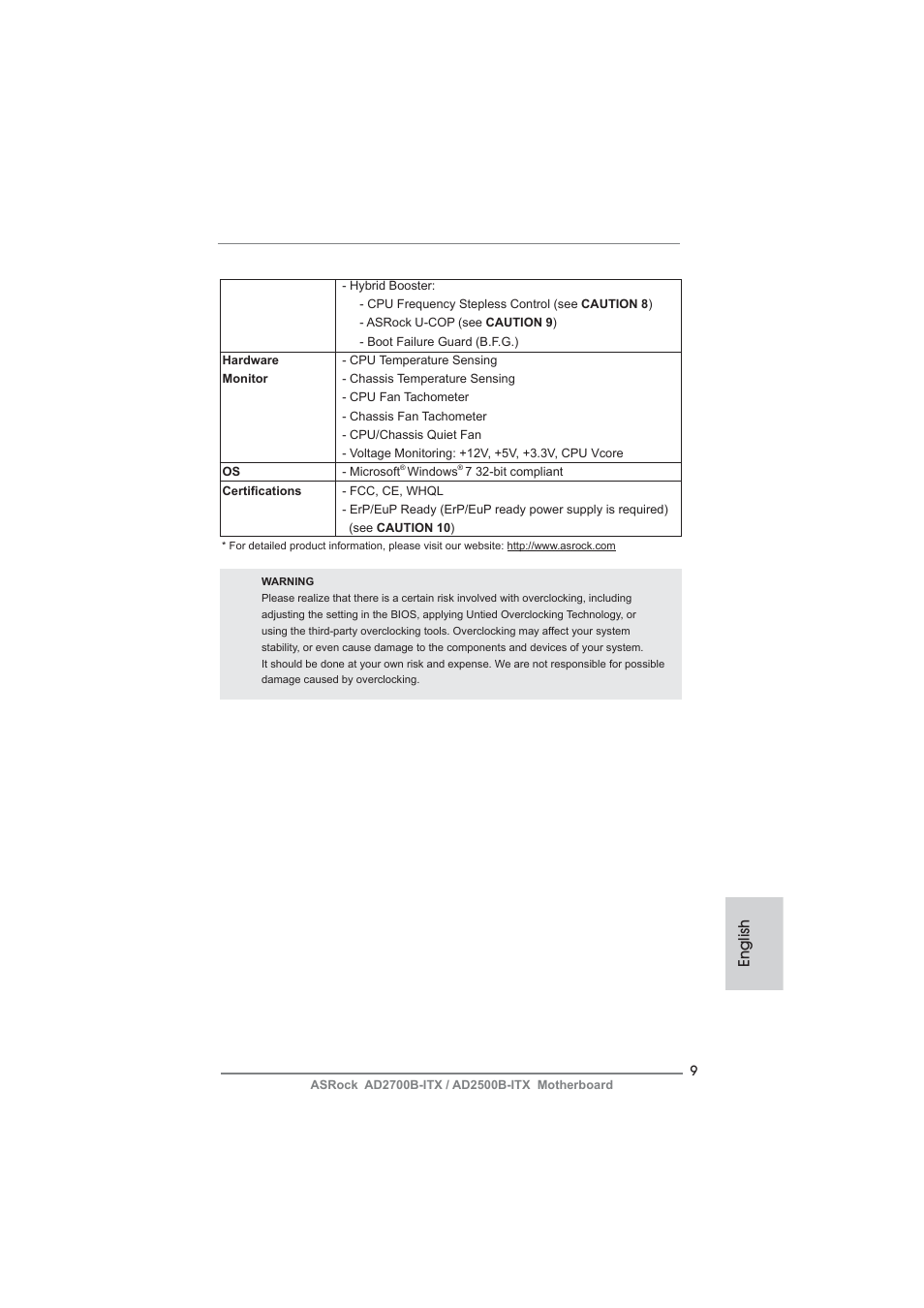 English | ASRock AD2700B-ITX User Manual | Page 9 / 143