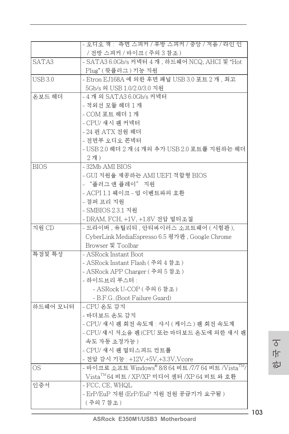 한 국 어 | ASRock E350M1__USB3 User Manual | Page 103 / 144