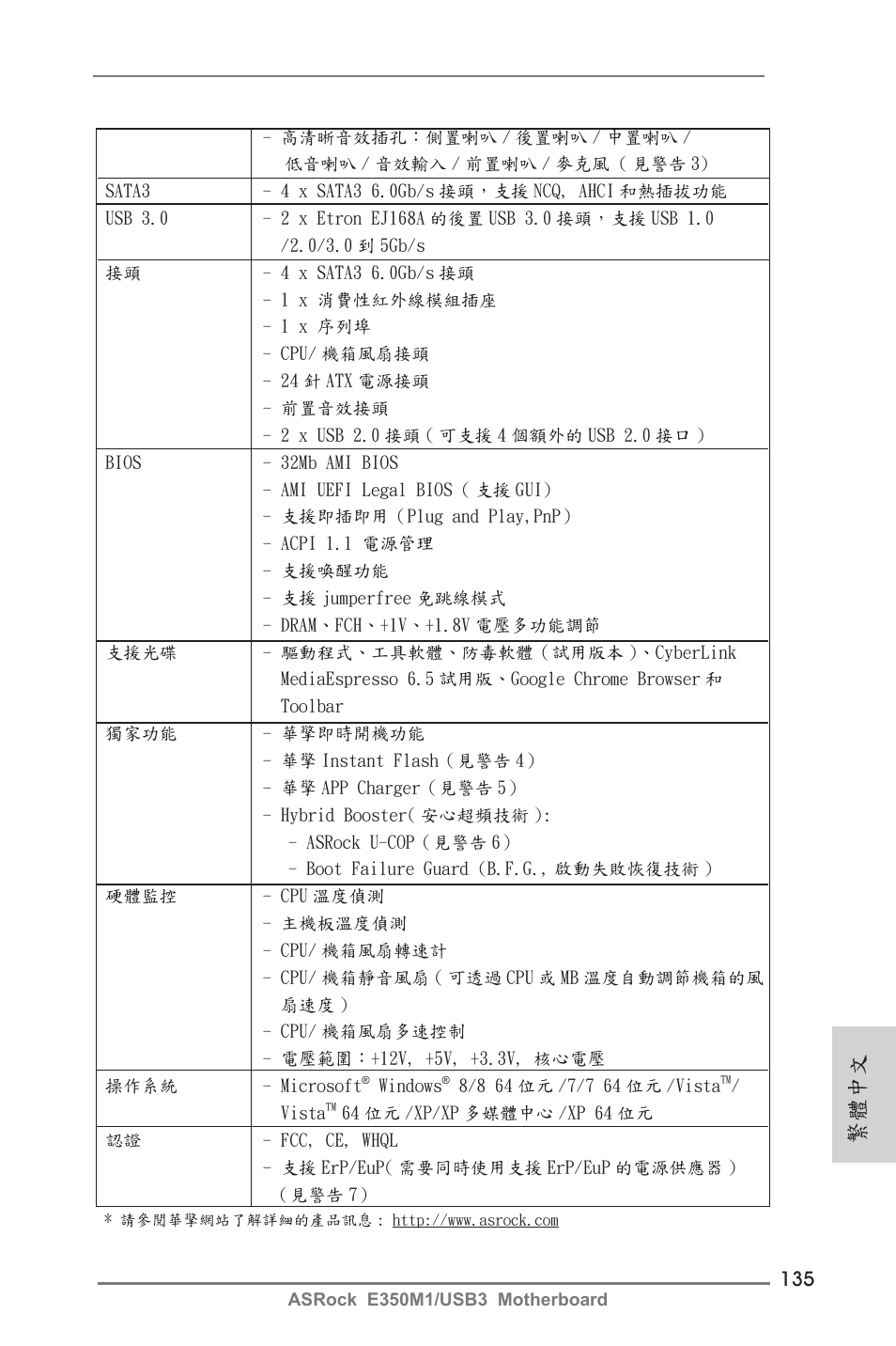 繁體中文 | ASRock E350M1__USB3 User Manual | Page 135 / 144