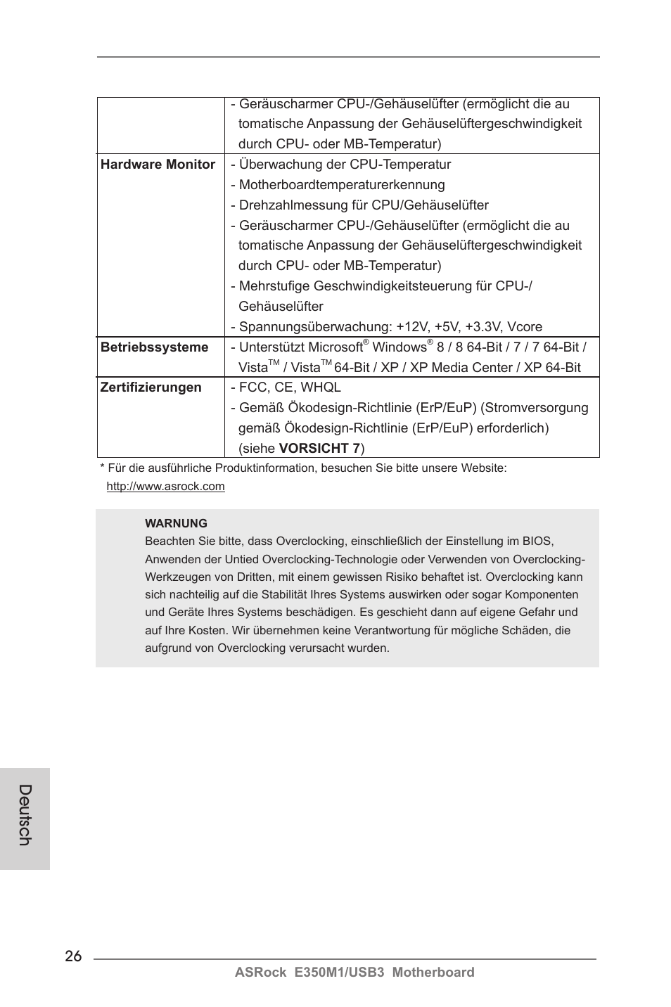 Deutsch | ASRock E350M1__USB3 User Manual | Page 26 / 144