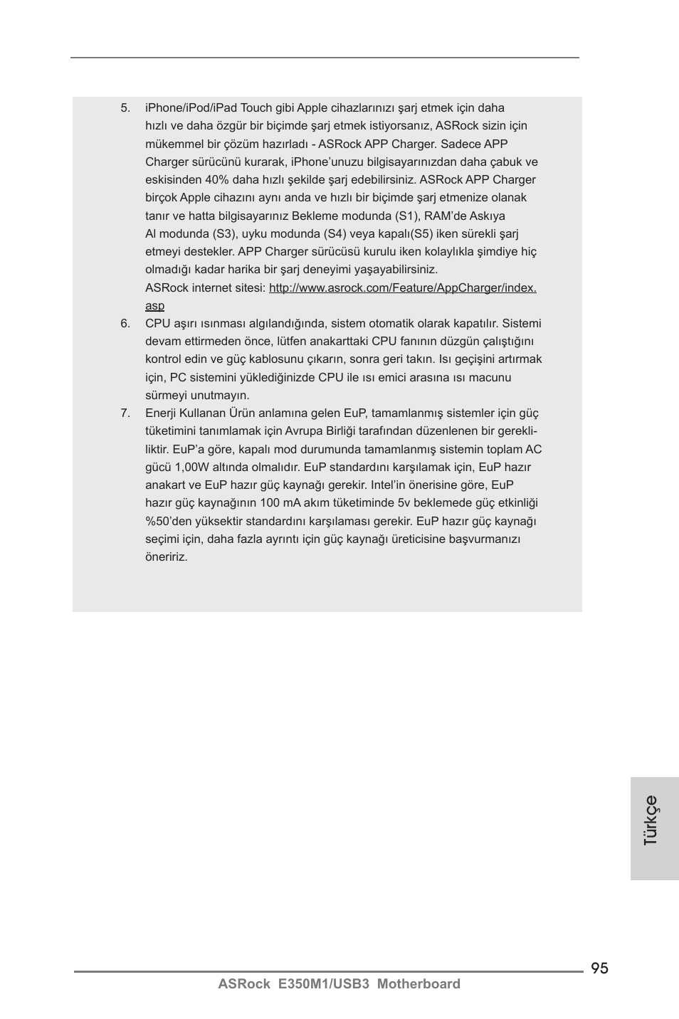 Türkçe | ASRock E350M1__USB3 User Manual | Page 95 / 144