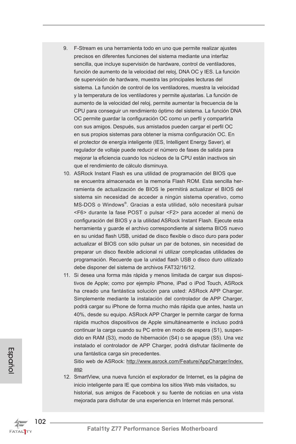 Español | ASRock Fatal1ty Z77 Performance User Manual | Page 102 / 219