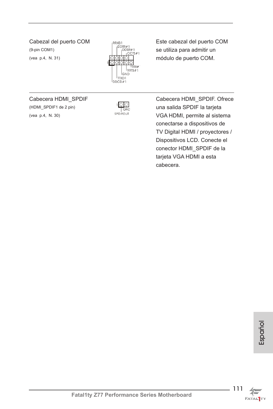 Español | ASRock Fatal1ty Z77 Performance User Manual | Page 111 / 219
