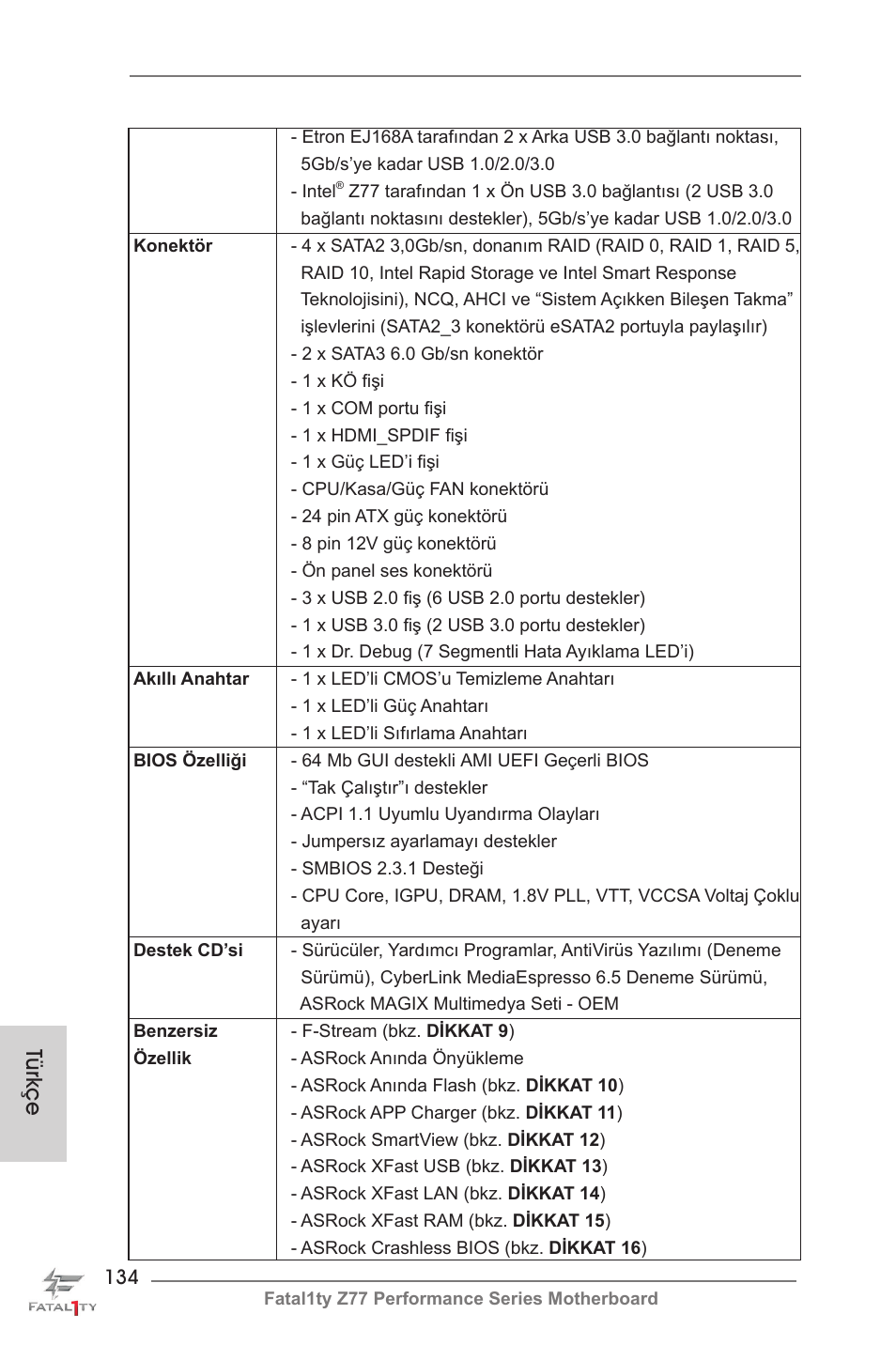 Türkçe | ASRock Fatal1ty Z77 Performance User Manual | Page 134 / 219