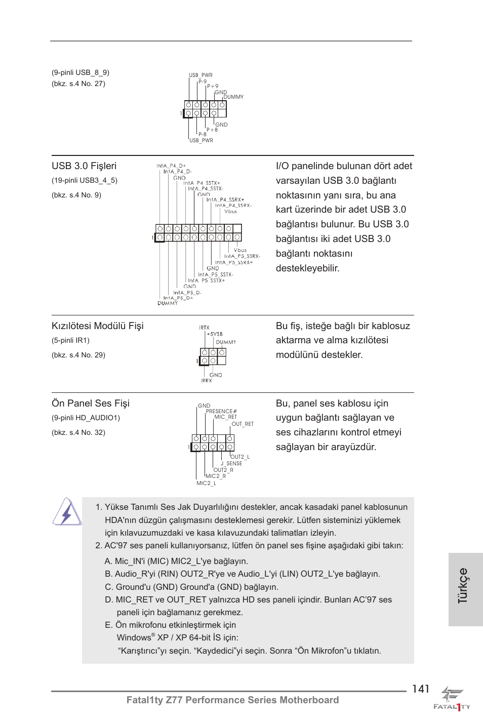 Türkçe | ASRock Fatal1ty Z77 Performance User Manual | Page 141 / 219