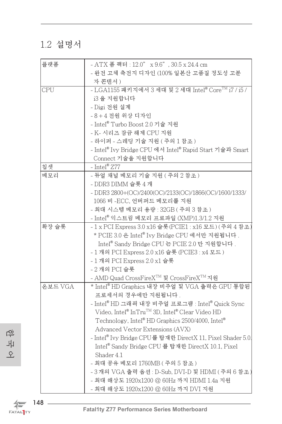 한 국 어 1.2 설명서 | ASRock Fatal1ty Z77 Performance User Manual | Page 148 / 219