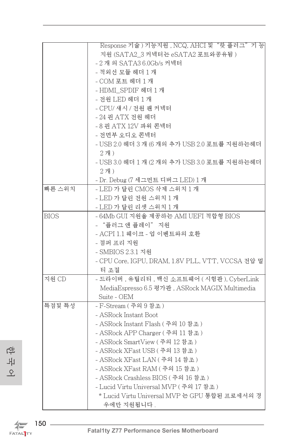 한 국 어 | ASRock Fatal1ty Z77 Performance User Manual | Page 150 / 219