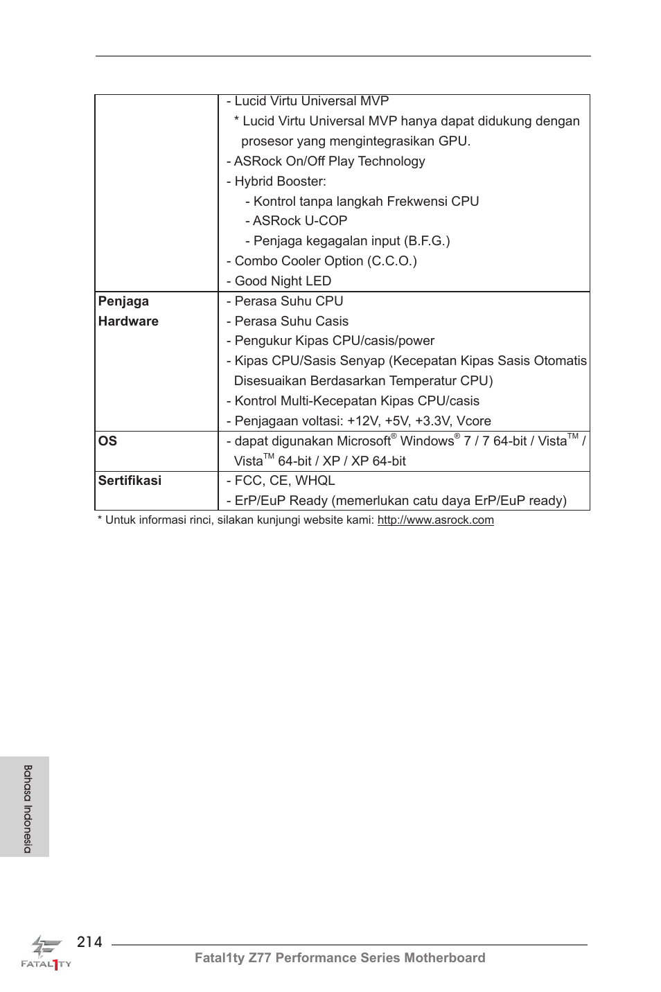 ASRock Fatal1ty Z77 Performance User Manual | Page 214 / 219