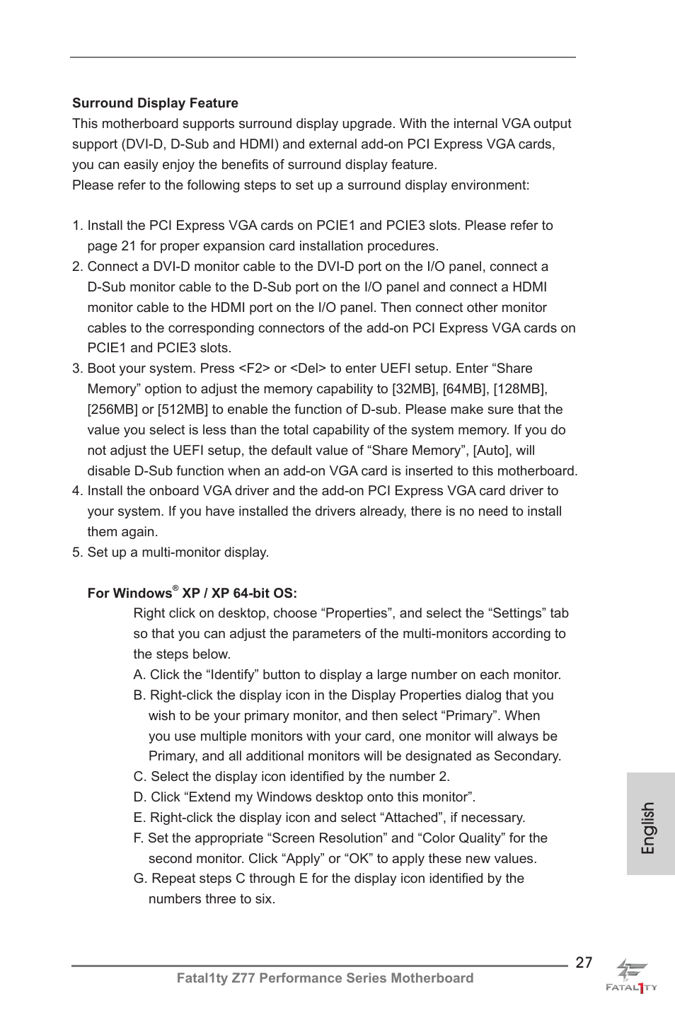 English | ASRock Fatal1ty Z77 Performance User Manual | Page 27 / 219