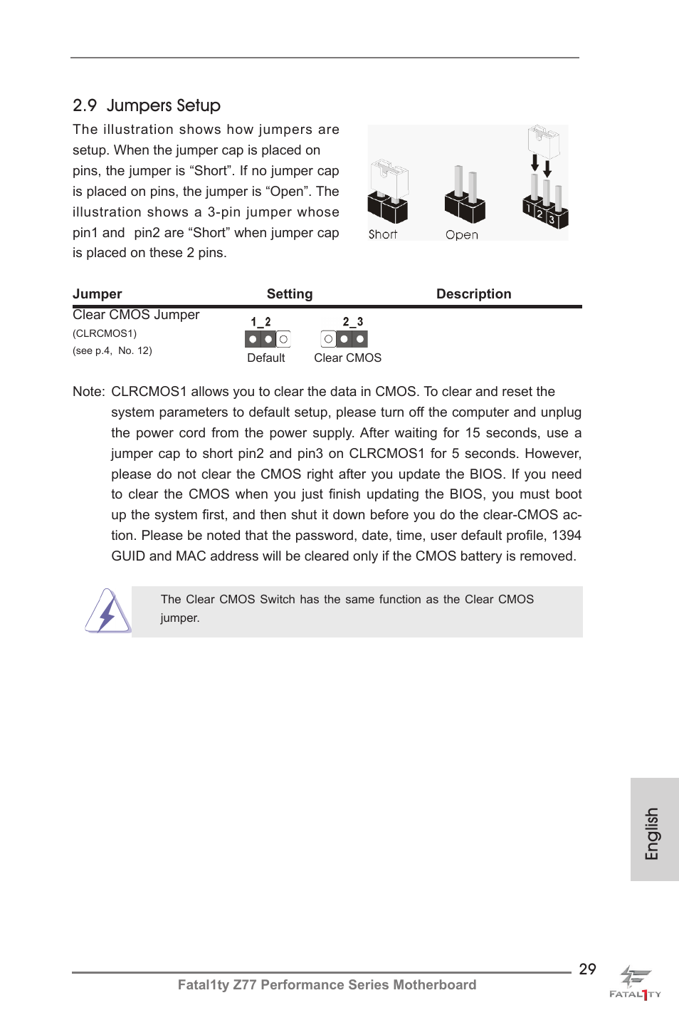 English 2.9 jumpers setup | ASRock Fatal1ty Z77 Performance User Manual | Page 29 / 219