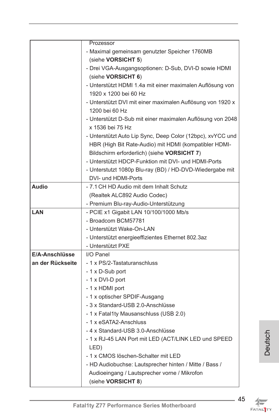 Deutsch | ASRock Fatal1ty Z77 Performance User Manual | Page 45 / 219