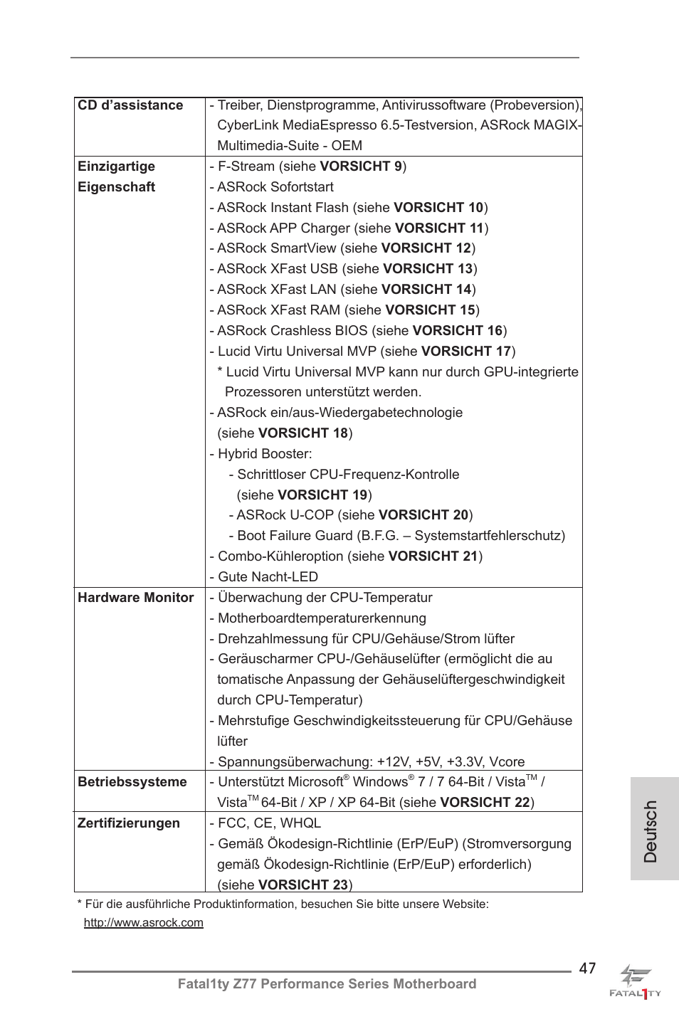 Deutsch | ASRock Fatal1ty Z77 Performance User Manual | Page 47 / 219