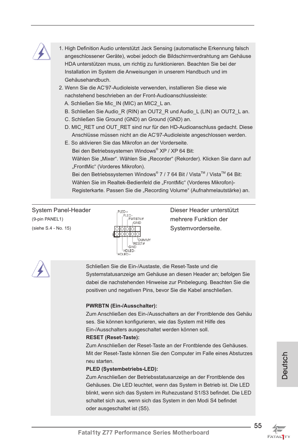 Deutsch | ASRock Fatal1ty Z77 Performance User Manual | Page 55 / 219