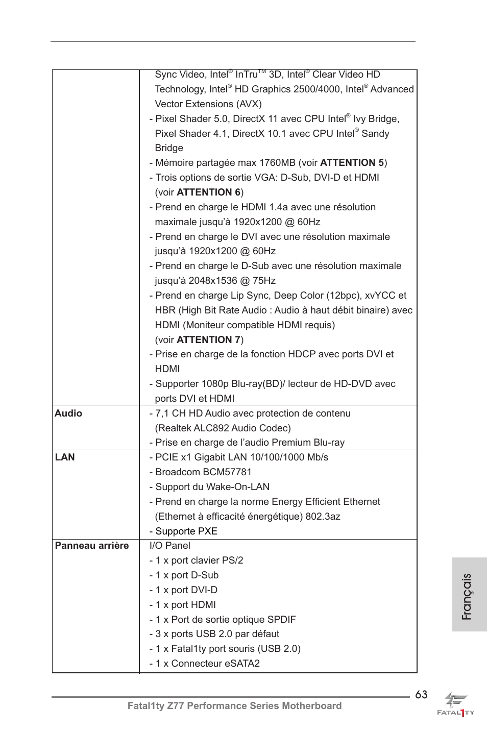 Français | ASRock Fatal1ty Z77 Performance User Manual | Page 63 / 219