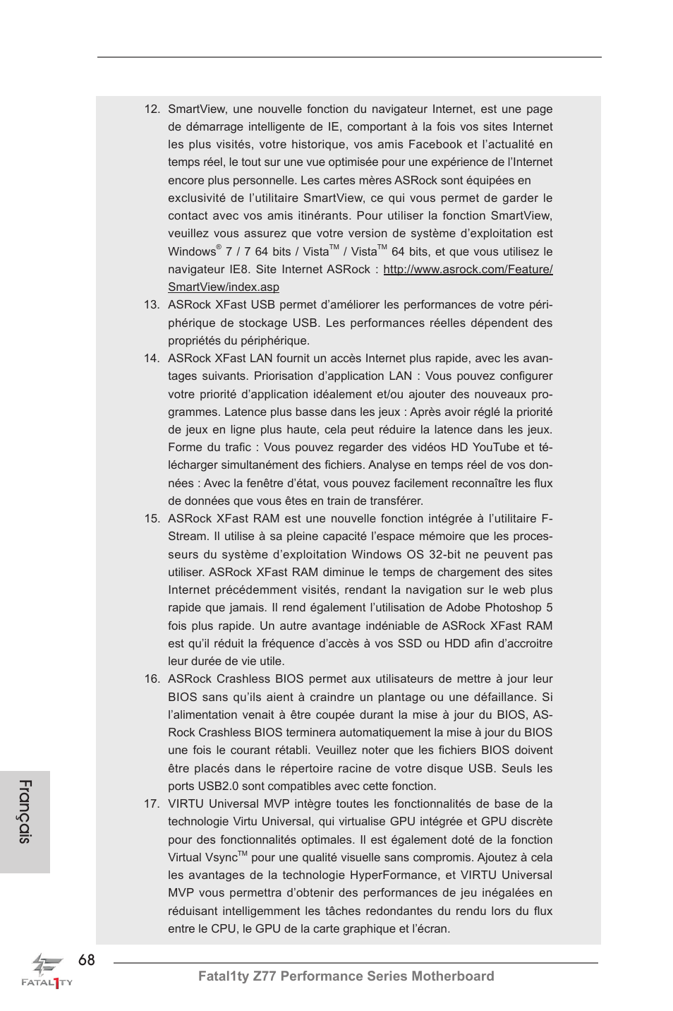 Français | ASRock Fatal1ty Z77 Performance User Manual | Page 68 / 219