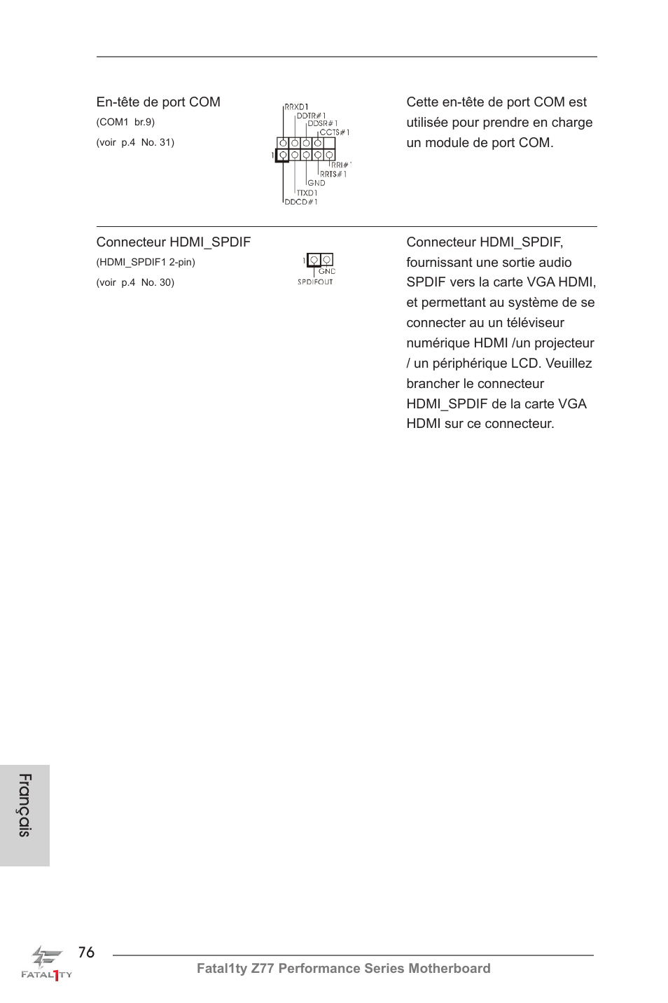 Français | ASRock Fatal1ty Z77 Performance User Manual | Page 76 / 219