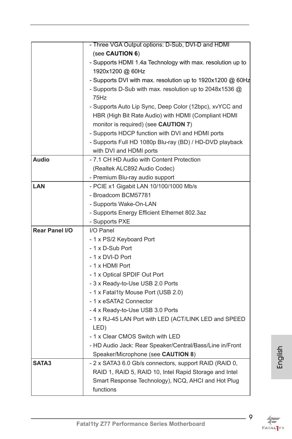 English | ASRock Fatal1ty Z77 Performance User Manual | Page 9 / 219