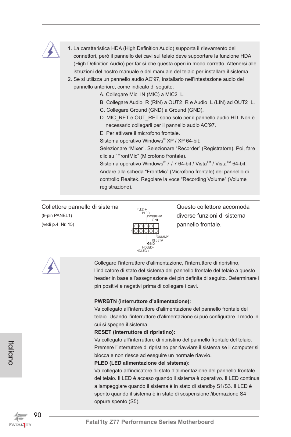 Italiano | ASRock Fatal1ty Z77 Performance User Manual | Page 90 / 219