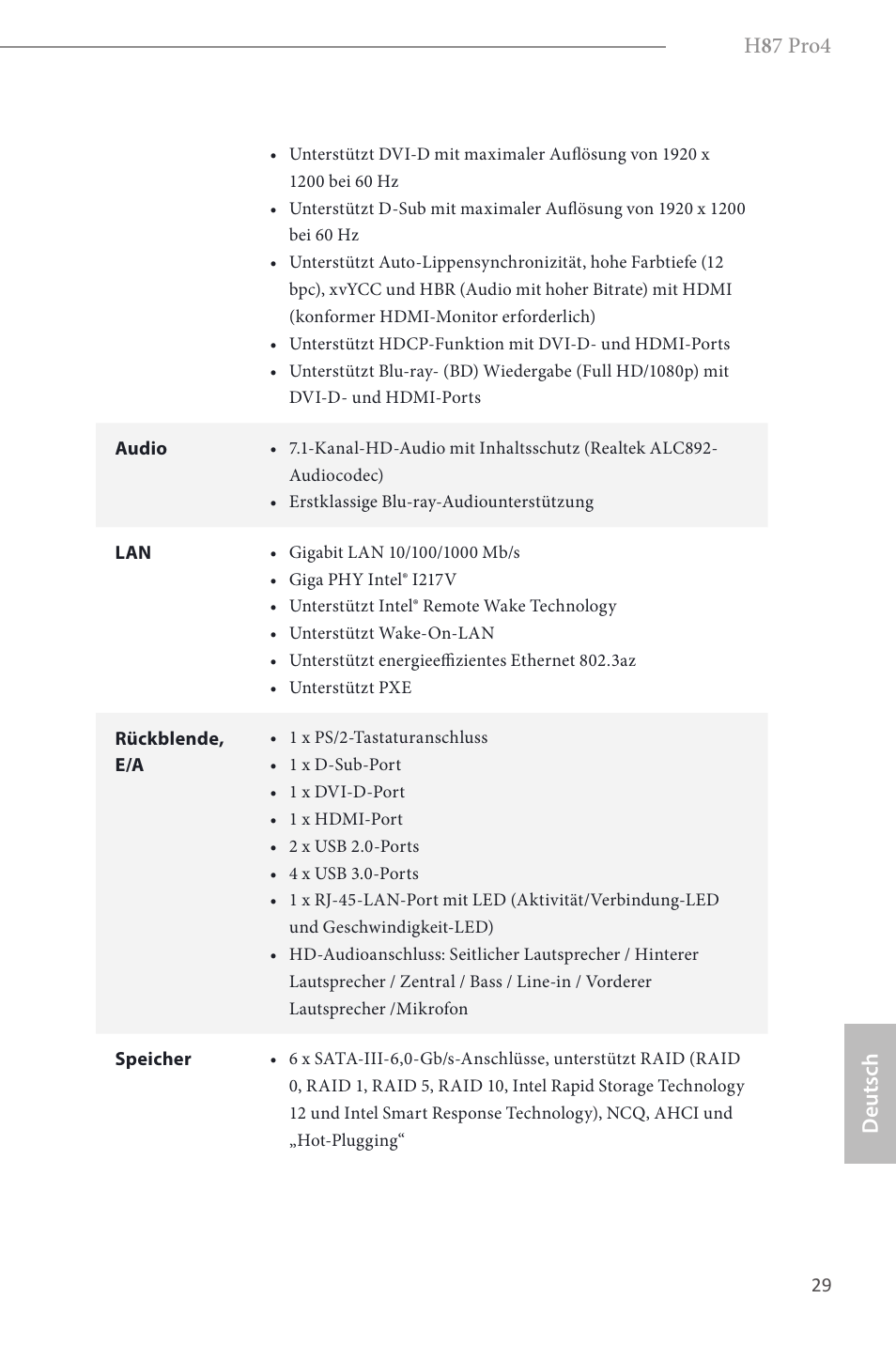 H 8 7 pro4, Deutsch | ASRock H87 Pro4 User Manual | Page 31 / 150