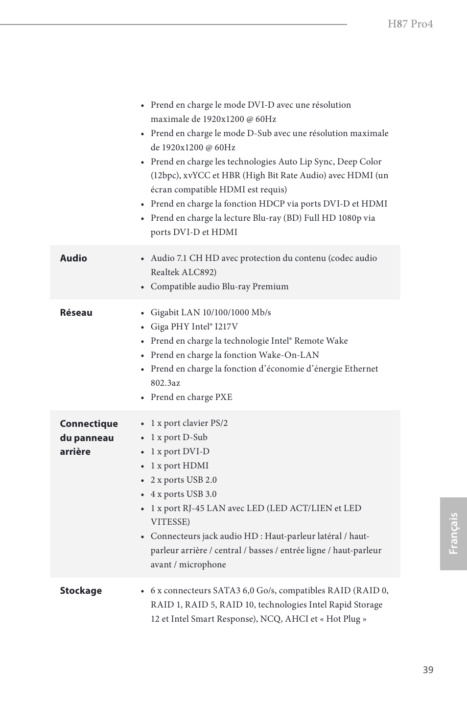 H 8 7 pro4, Fr ançais | ASRock H87 Pro4 User Manual | Page 41 / 150