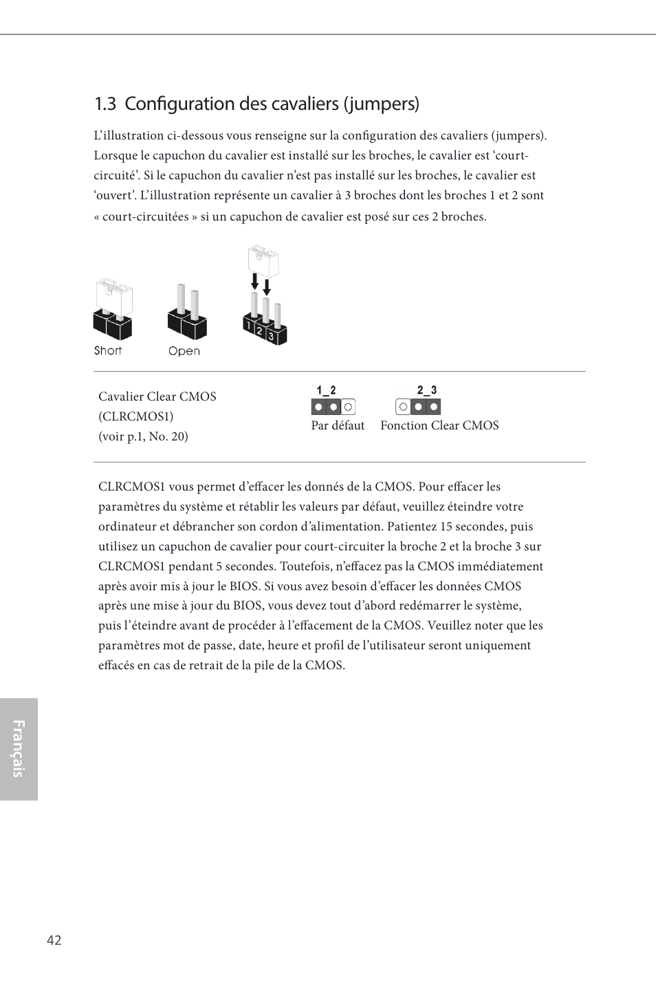 3 configuration des cavaliers (jumpers) | ASRock H87 Pro4 User Manual | Page 44 / 150