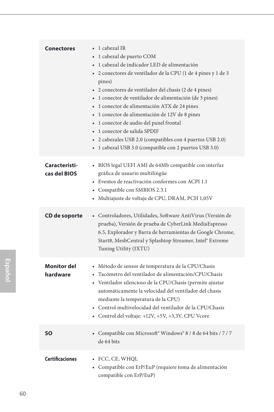 Español | ASRock H87 Pro4 User Manual | Page 62 / 150