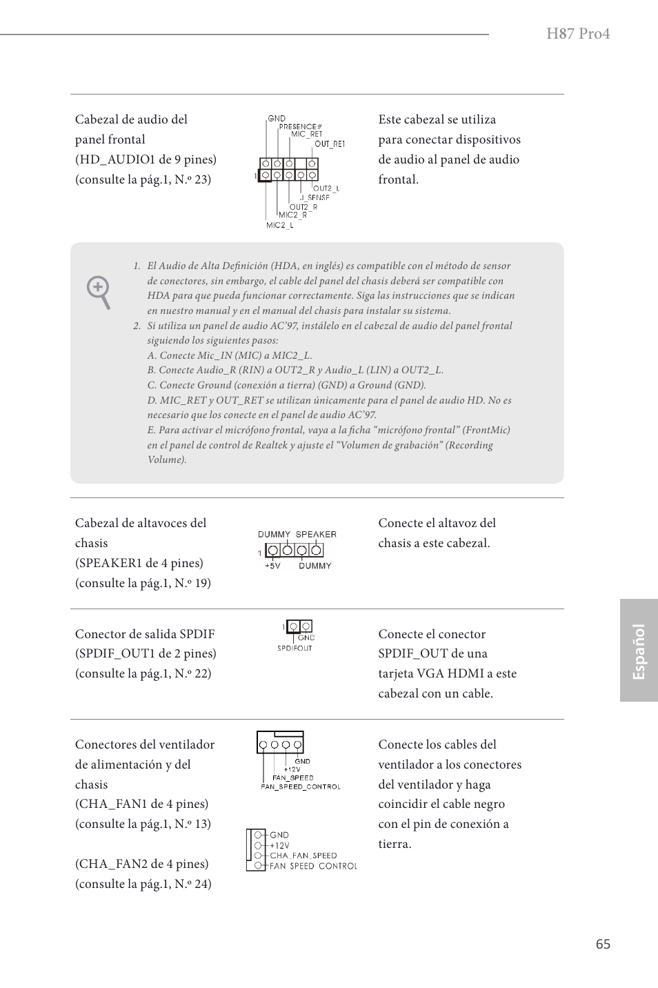 H 8 7 pro4, Español | ASRock H87 Pro4 User Manual | Page 67 / 150