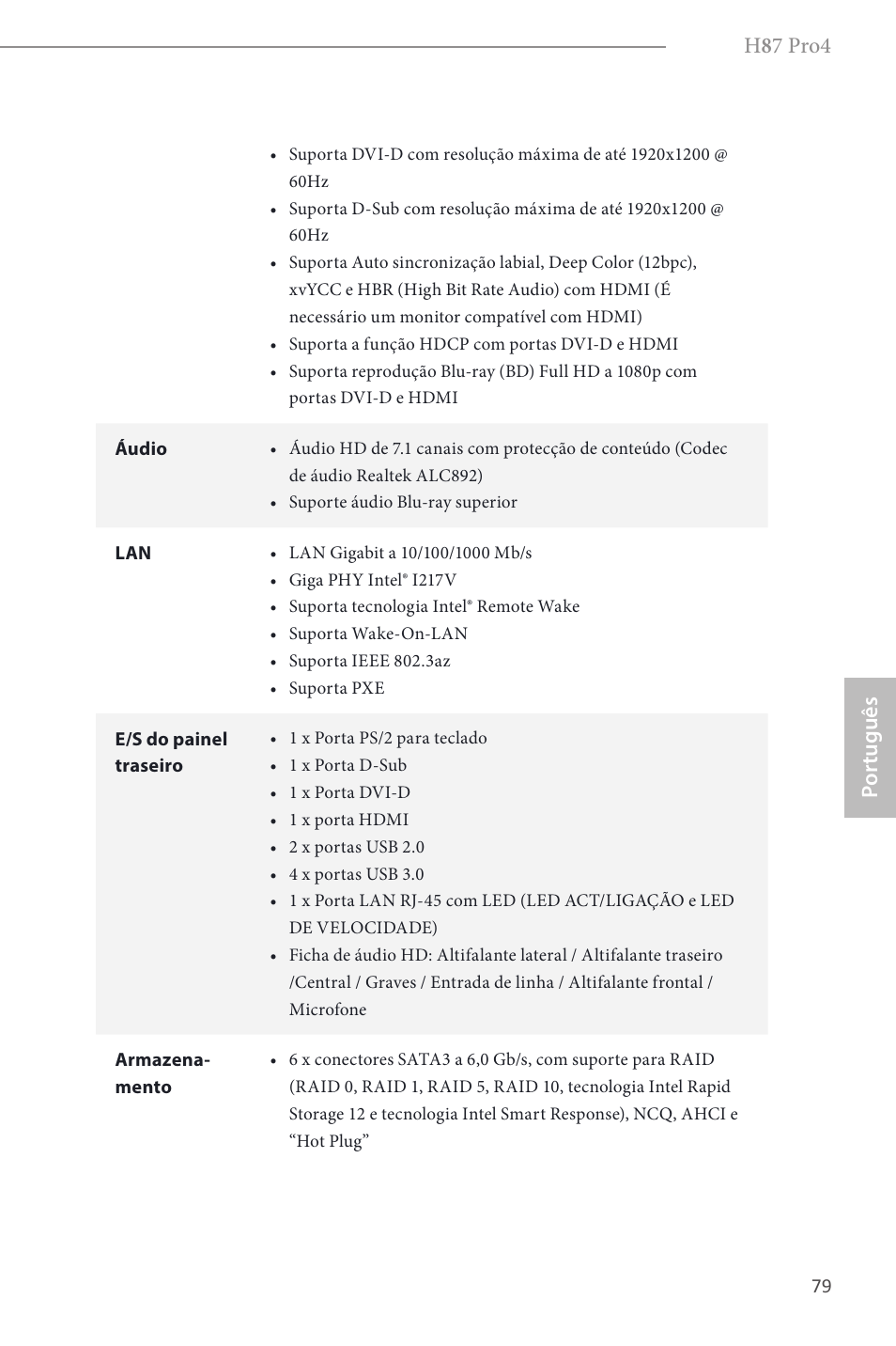 H 8 7 pro4, Por tuguês | ASRock H87 Pro4 User Manual | Page 81 / 150