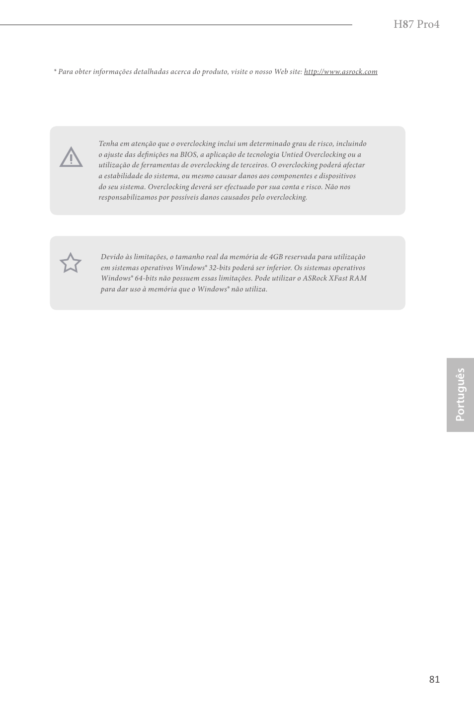 H 8 7 pro4, Por tuguês | ASRock H87 Pro4 User Manual | Page 83 / 150