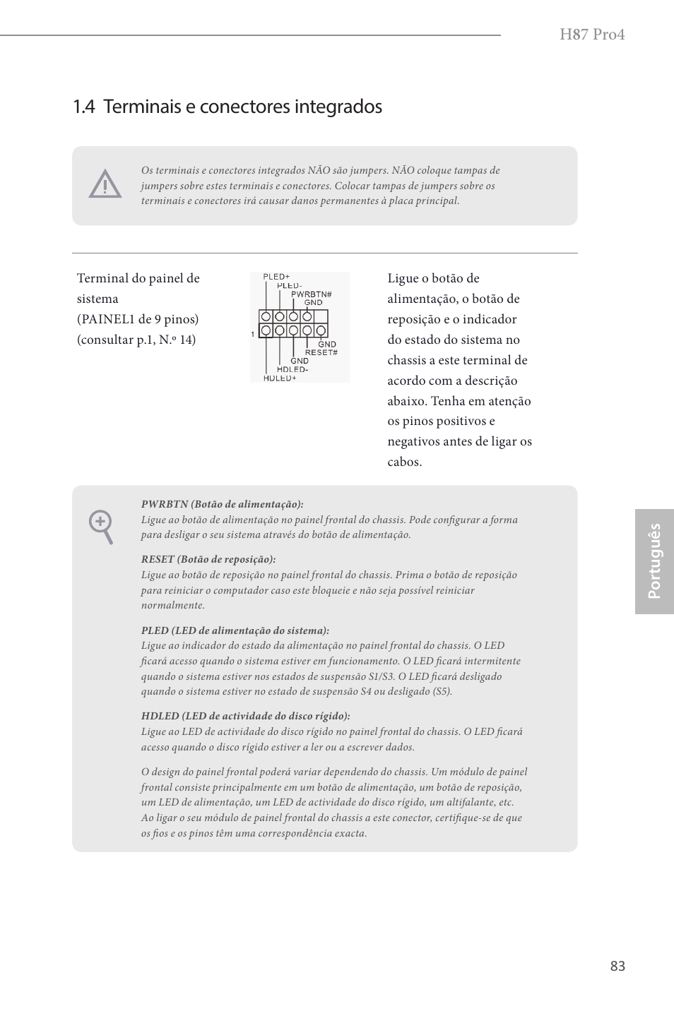 4 terminais e conectores integrados, H 8 7 pro4, Por tuguês | ASRock H87 Pro4 User Manual | Page 85 / 150