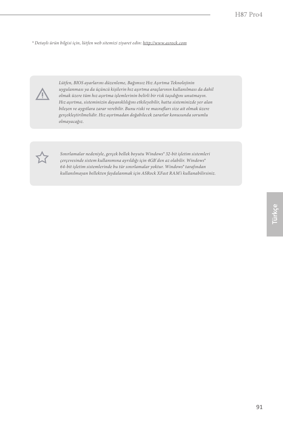 H 8 7 pro4, Türk çe | ASRock H87 Pro4 User Manual | Page 93 / 150