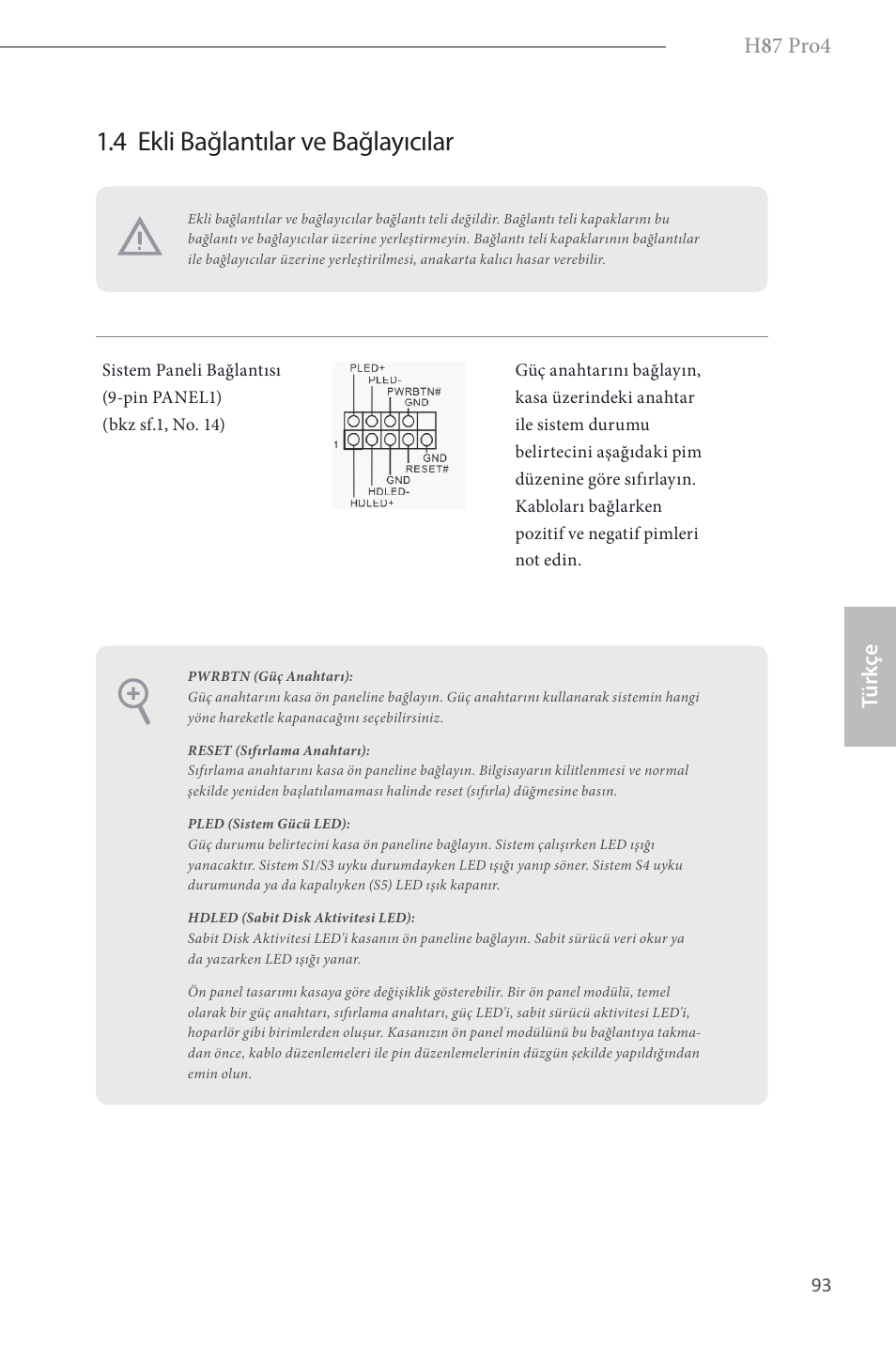 4 ekli bağlantılar ve bağlayıcılar, H 8 7 pro4, Türk çe | ASRock H87 Pro4 User Manual | Page 95 / 150