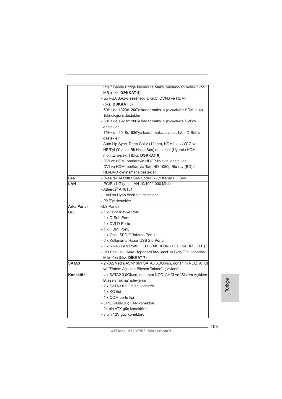 Türkçe | ASRock H61DE__S3 User Manual | Page 103 / 164