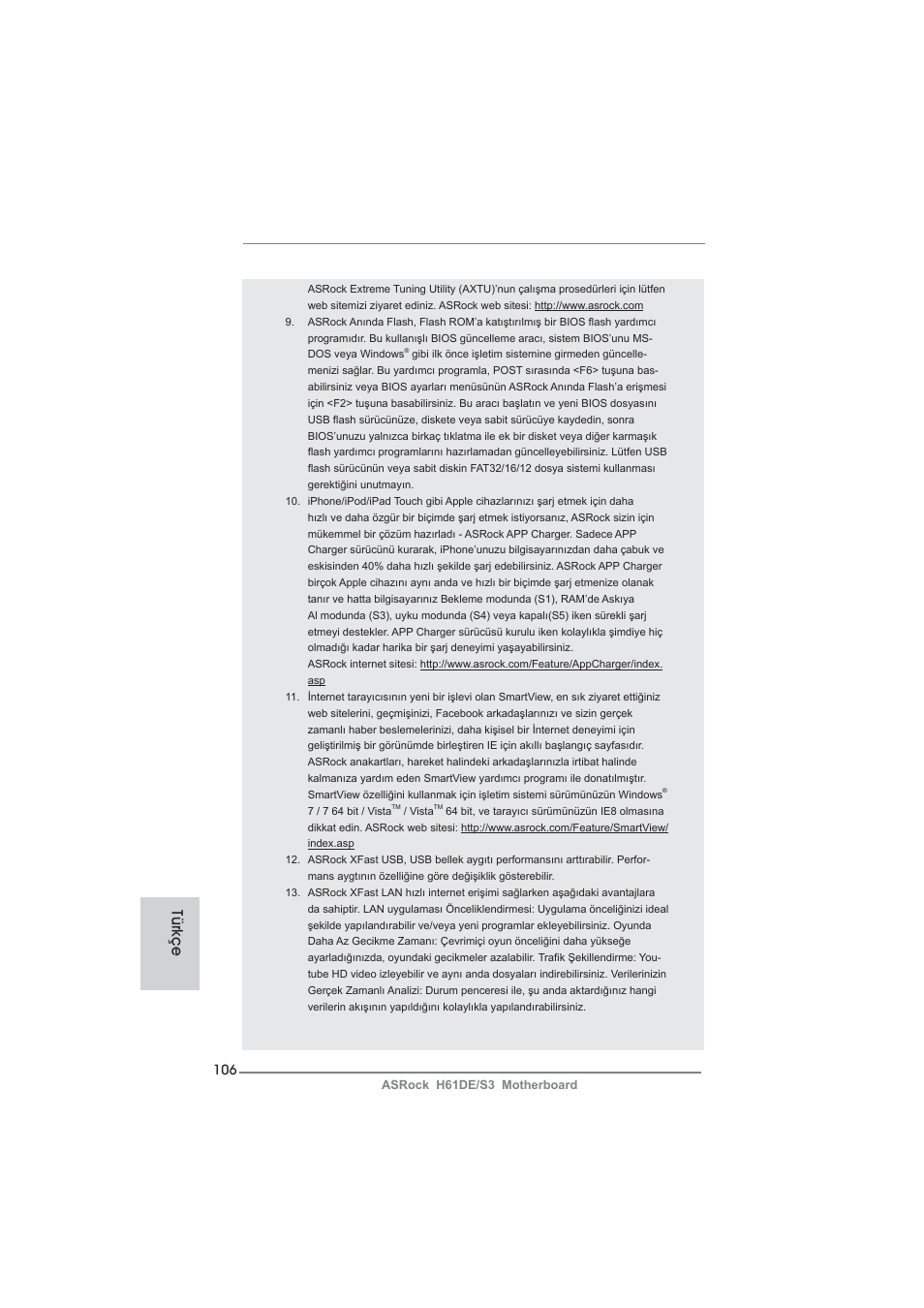 Türkçe | ASRock H61DE__S3 User Manual | Page 106 / 164