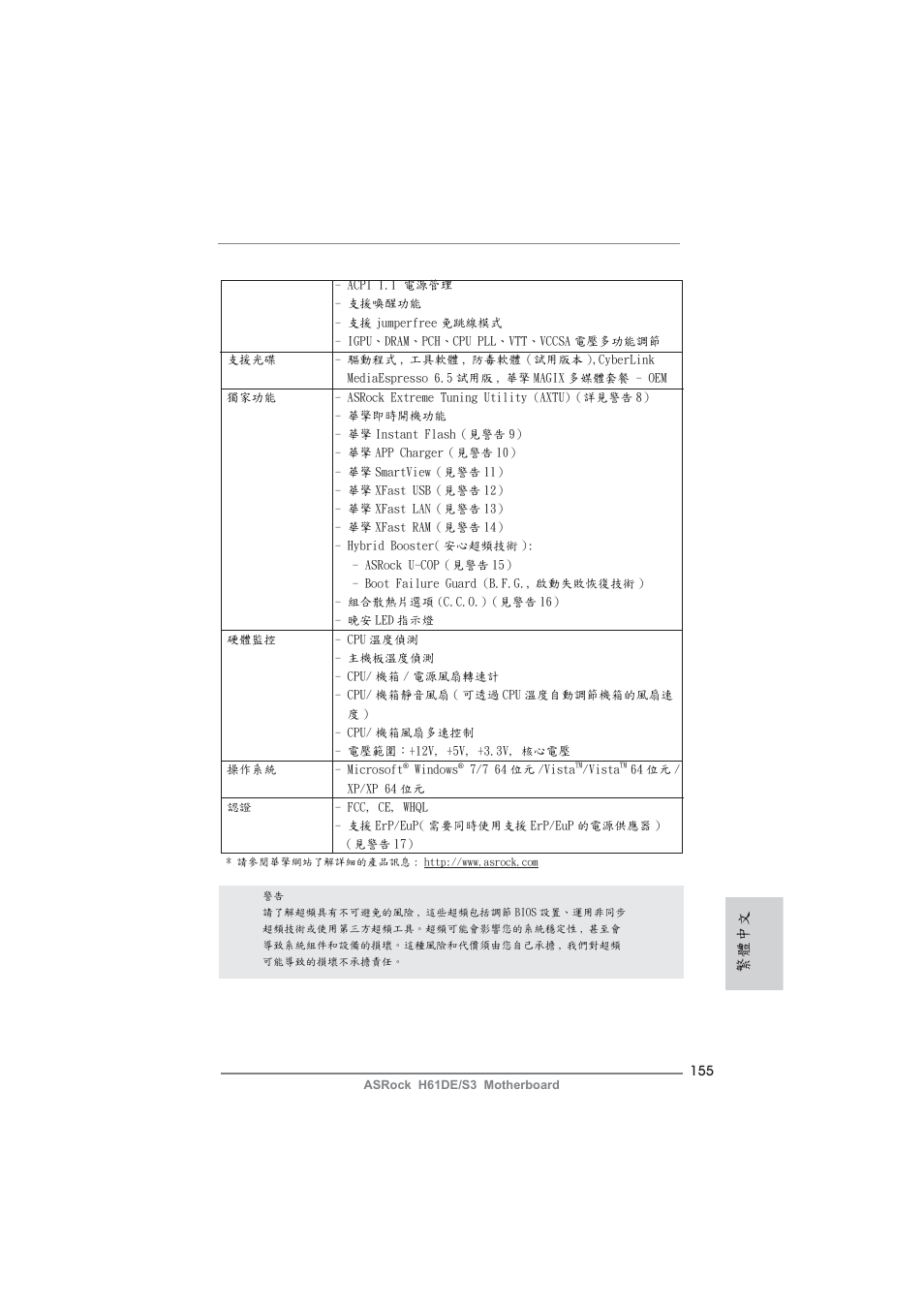 繁體中文 | ASRock H61DE__S3 User Manual | Page 155 / 164