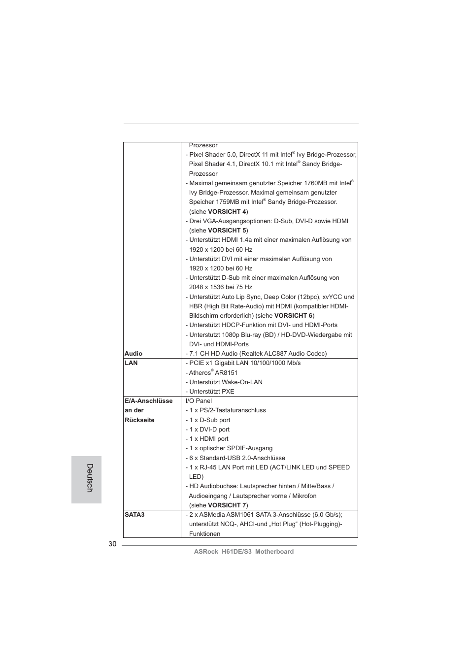 Deutsch | ASRock H61DE__S3 User Manual | Page 30 / 164