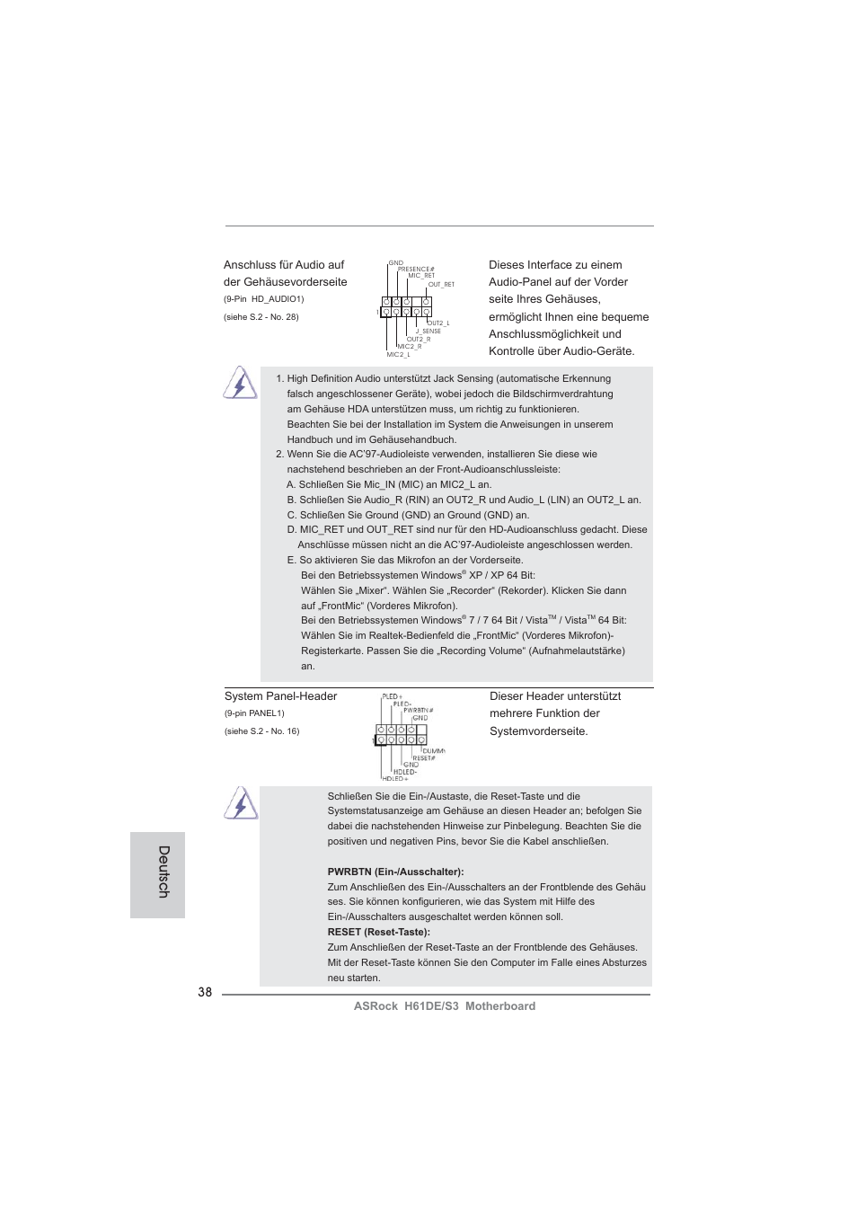 Deutsch | ASRock H61DE__S3 User Manual | Page 38 / 164