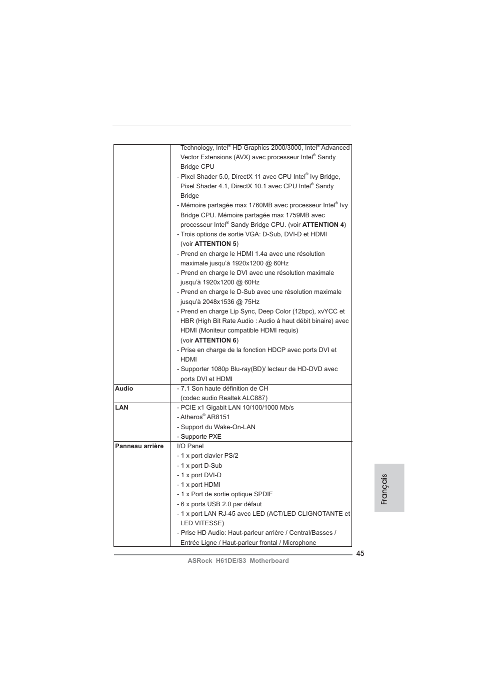 Français | ASRock H61DE__S3 User Manual | Page 45 / 164