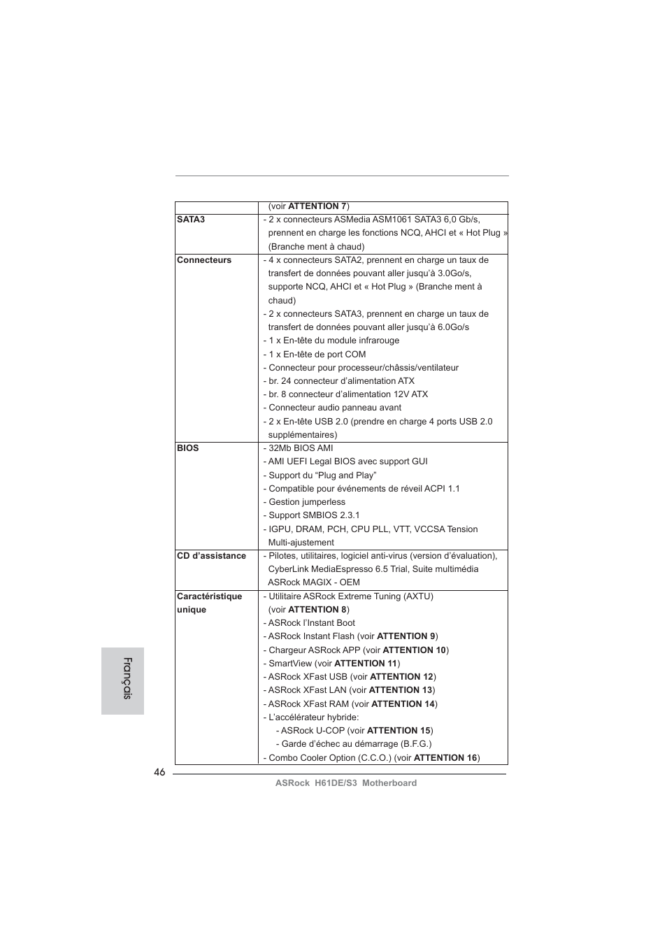 Français | ASRock H61DE__S3 User Manual | Page 46 / 164