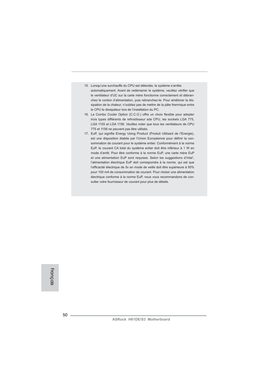 Français | ASRock H61DE__S3 User Manual | Page 50 / 164