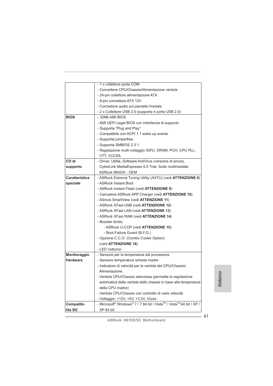 Italiano | ASRock H61DE__S3 User Manual | Page 61 / 164