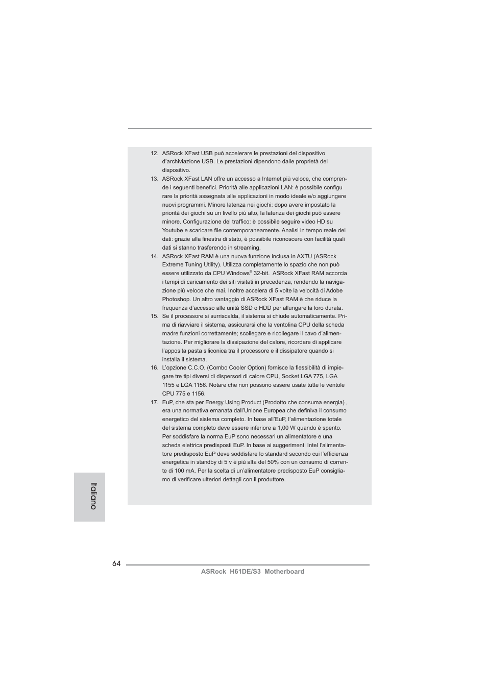 Italiano | ASRock H61DE__S3 User Manual | Page 64 / 164