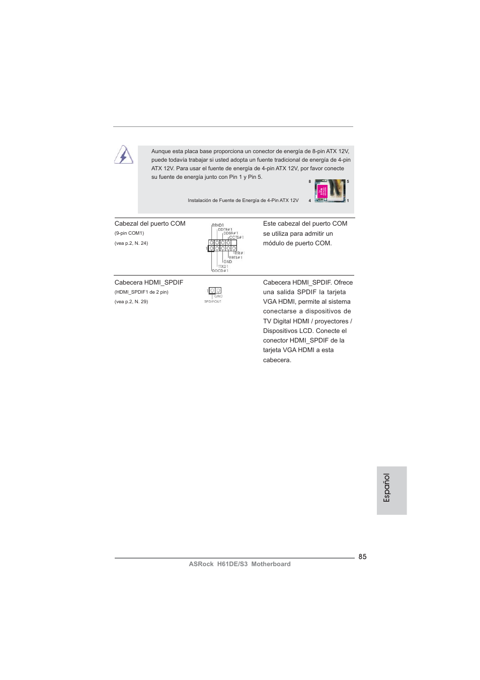 Español | ASRock H61DE__S3 User Manual | Page 85 / 164