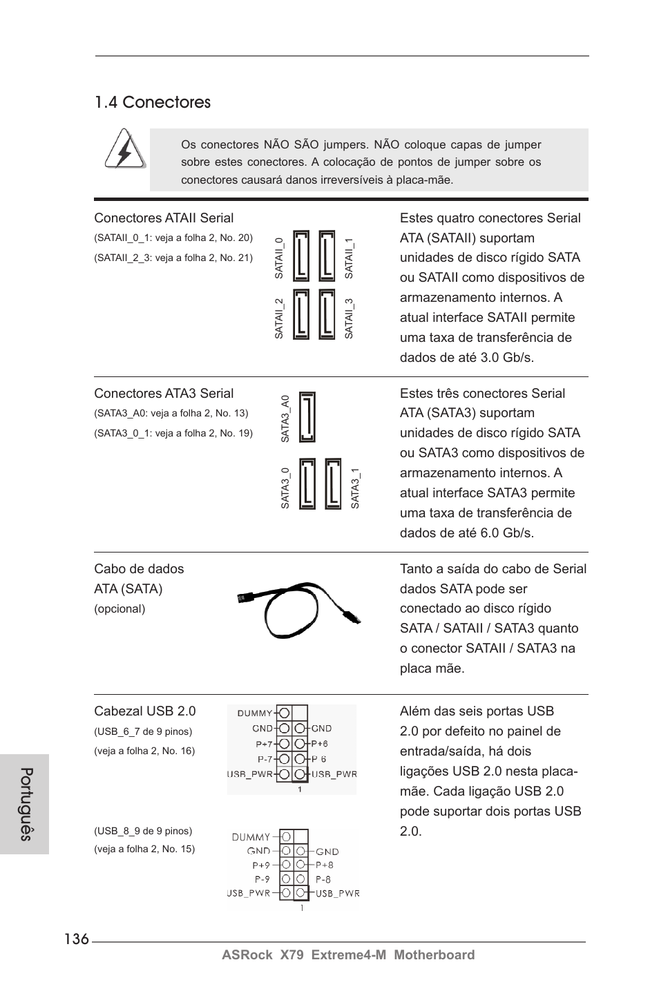 Por tuguês, 4 conectores | ASRock X79 Extreme4-M User Manual | Page 136 / 229