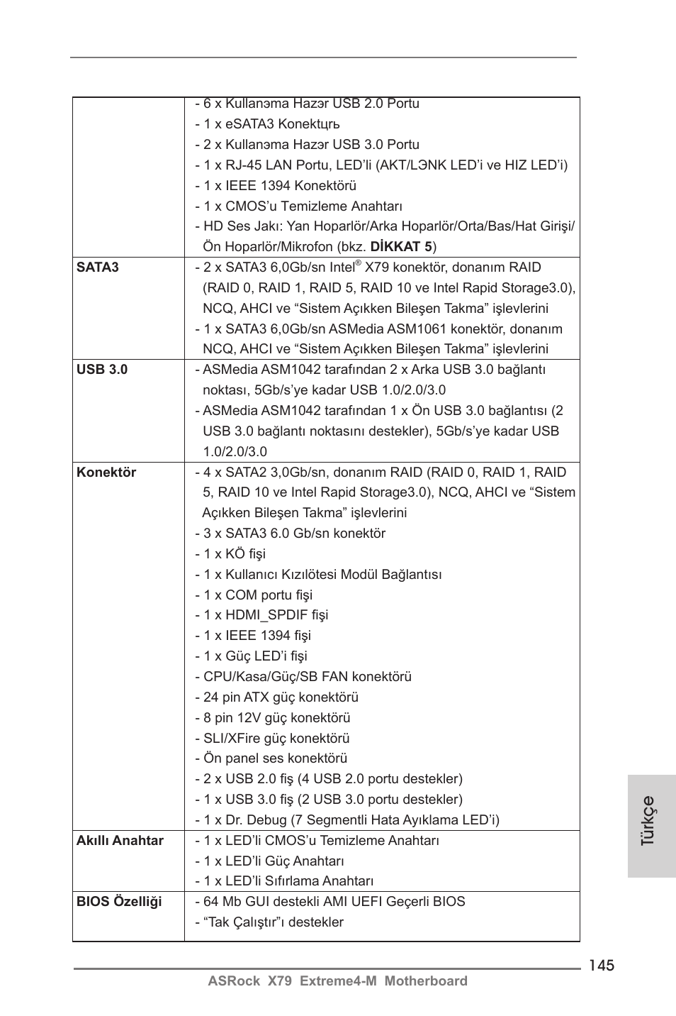 Türkçe | ASRock X79 Extreme4-M User Manual | Page 145 / 229
