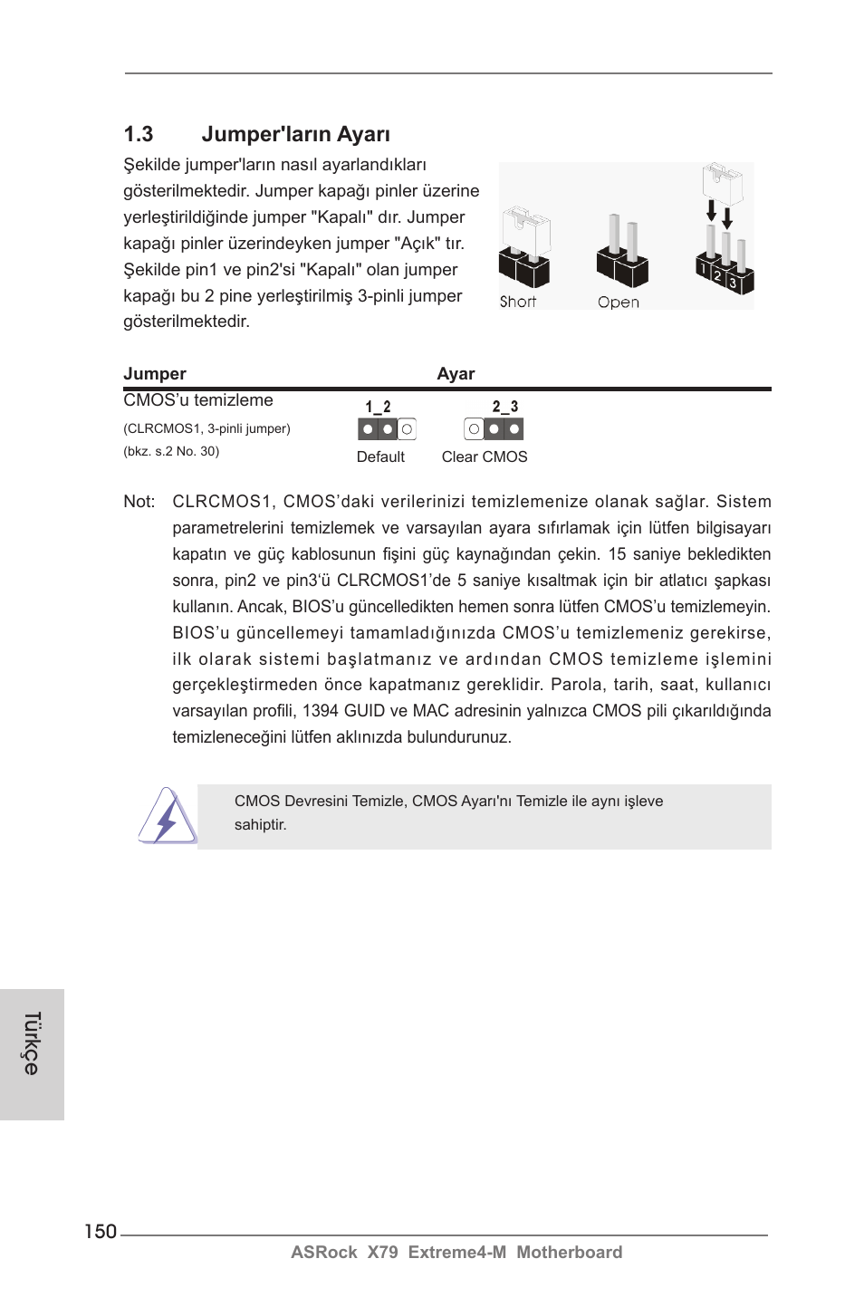 Türkçe 1.3 jumper'ların ayarı | ASRock X79 Extreme4-M User Manual | Page 150 / 229
